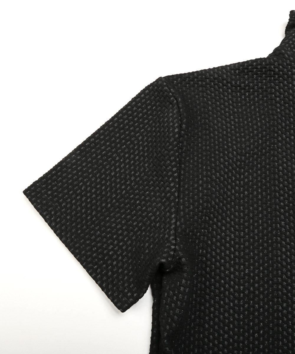 ラグスタイル LUXSTYLE ふくれジグザグ柄イタリアンカラー半袖ポロシャツ/ポロシャツ 半袖 メンズ 春 夏 イタリアンカラー スタンドカラー 無地 ジグザグ柄