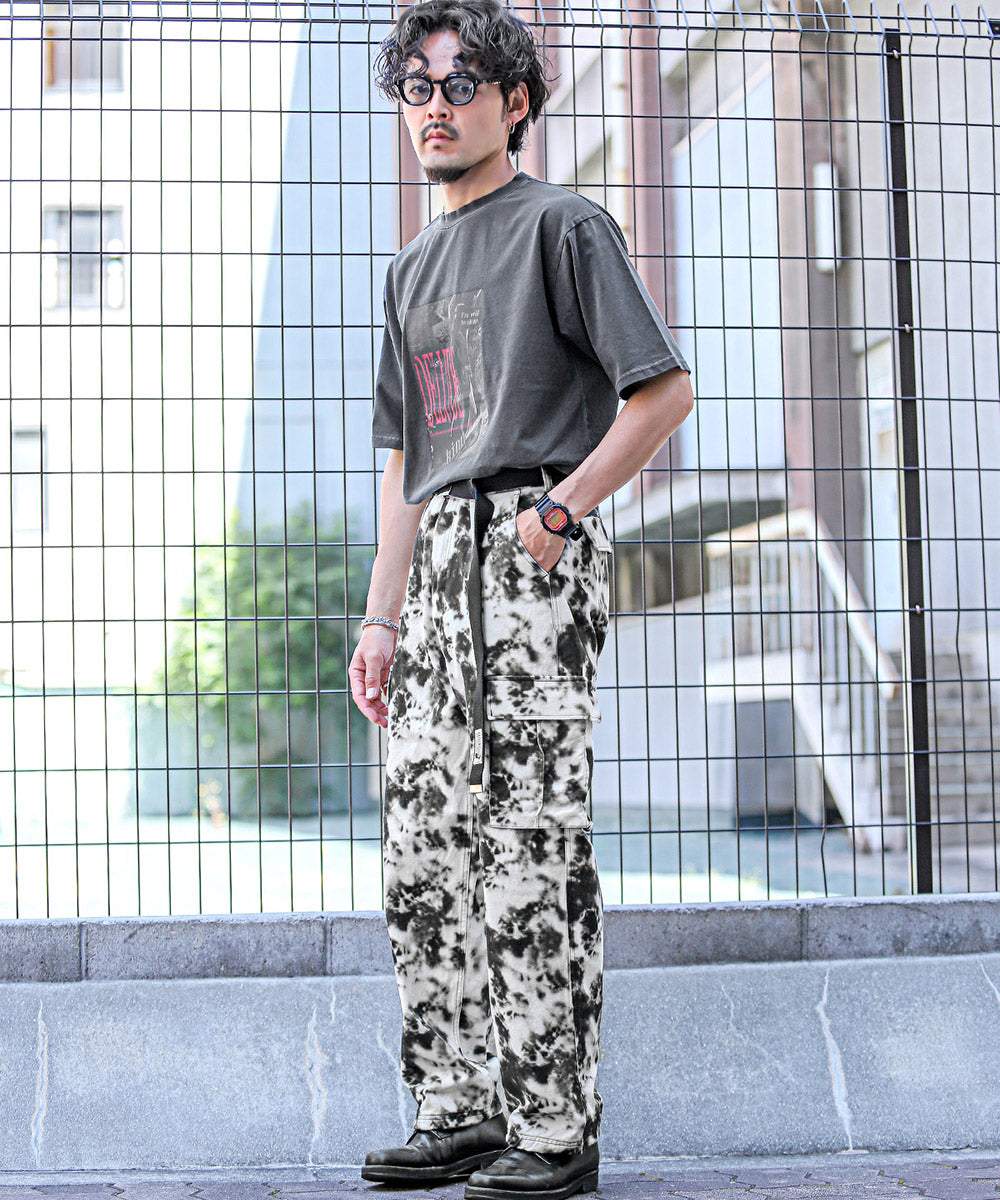 ラグスタイル LUXSTYLE 総柄プリントカーゴパンツ/カーゴパンツ メンズ ワイドパンツ 総柄 迷彩 カモフラ タイダイ ムラ染め