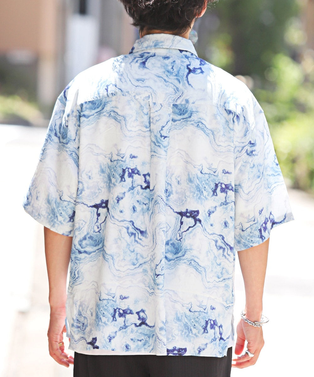 ラグスタイル LUXSTYLE 総柄プリント半袖レーヨンシャツ/半袖シャツ カジュアルシャツ メンズシャツ レーヨン 柄シャツ メンズ