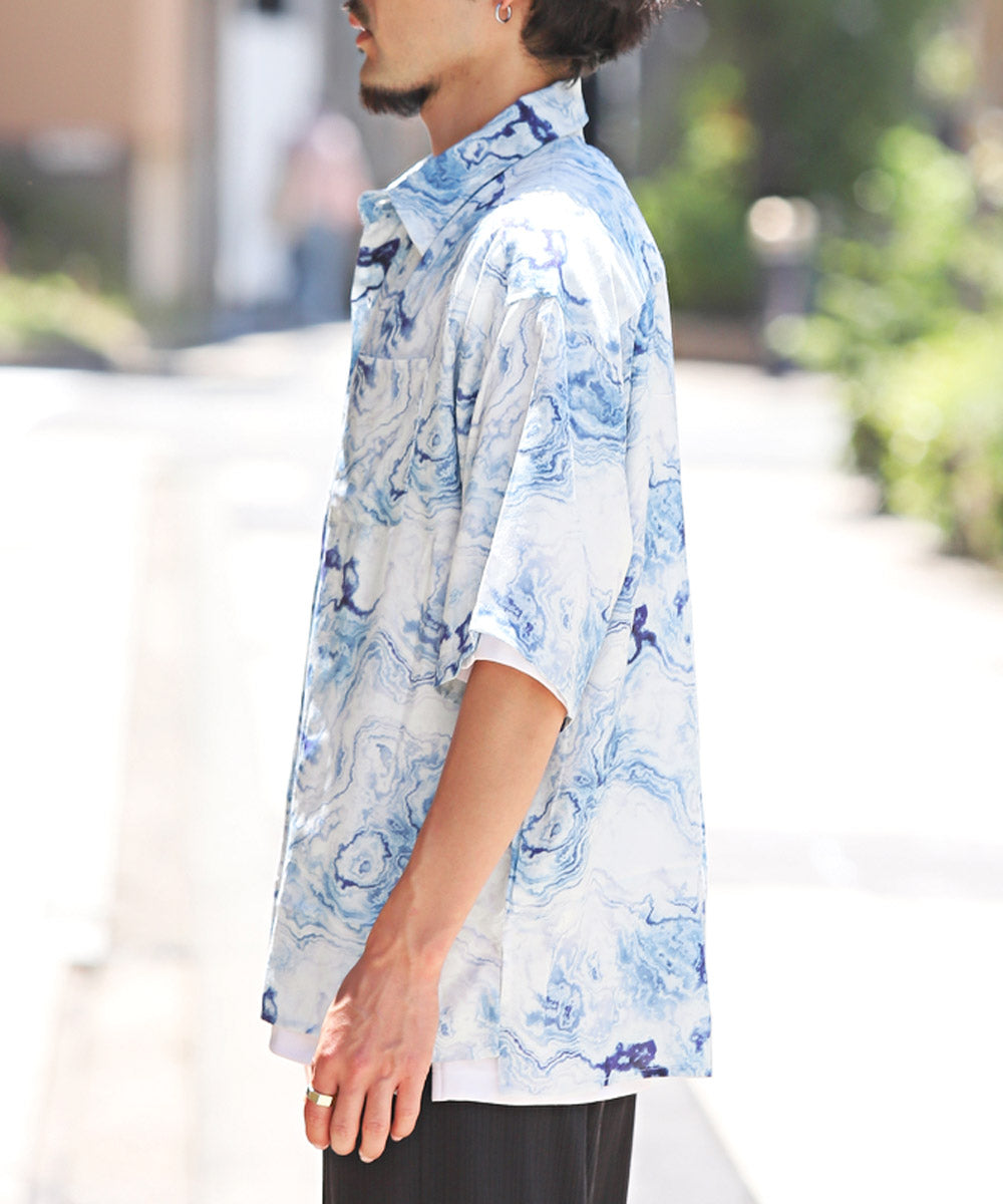 ラグスタイル LUXSTYLE 総柄プリント半袖レーヨンシャツ/半袖シャツ カジュアルシャツ メンズシャツ レーヨン 柄シャツ メンズ