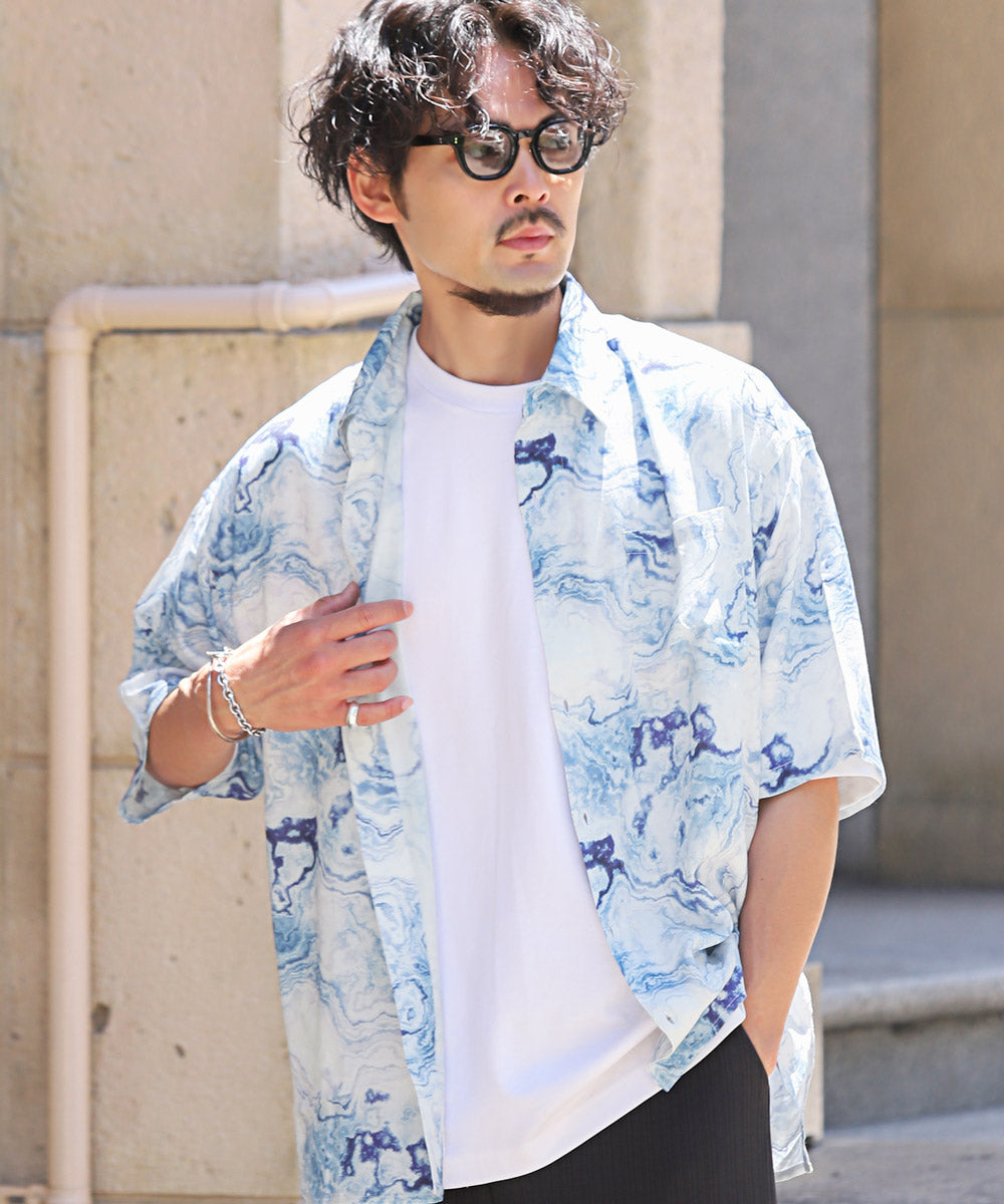 ラグスタイル LUXSTYLE 総柄プリント半袖レーヨンシャツ/半袖シャツ カジュアルシャツ メンズシャツ レーヨン 柄シャツ メンズ