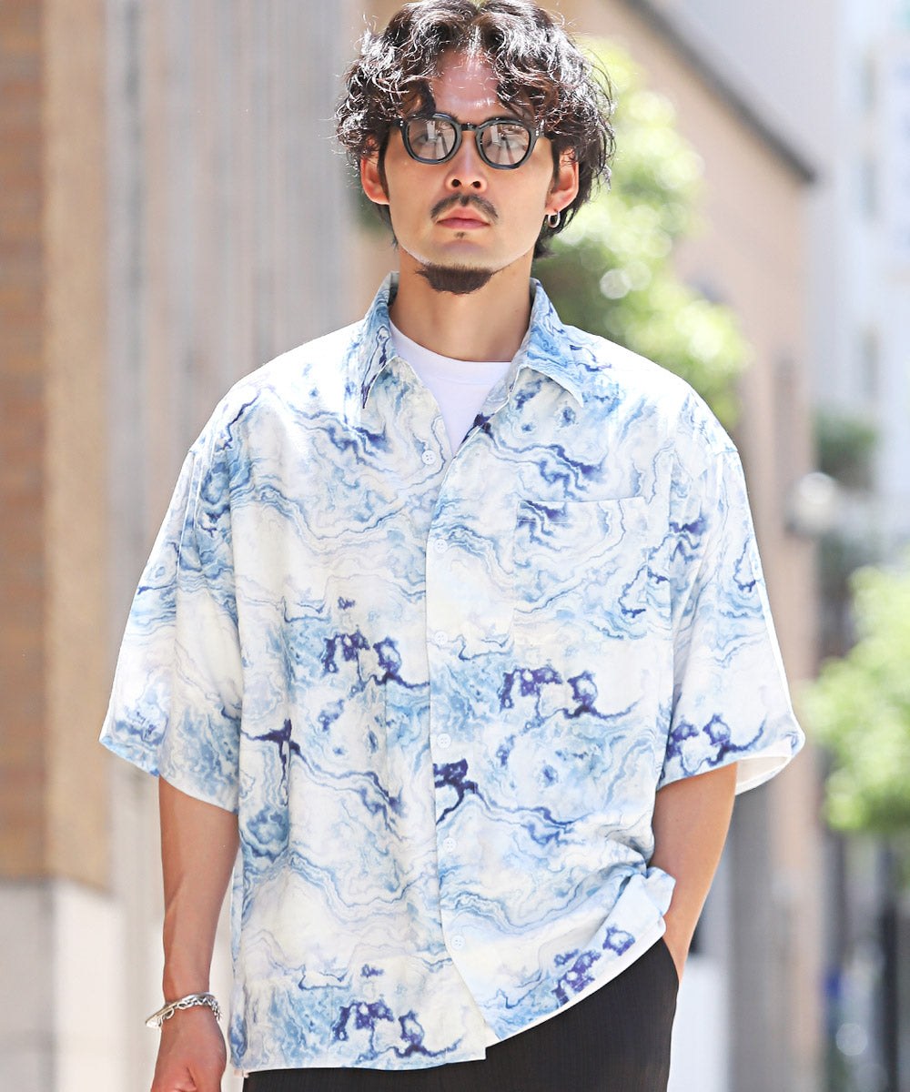 ラグスタイル LUXSTYLE 総柄プリント半袖レーヨンシャツ/半袖シャツ カジュアルシャツ メンズシャツ レーヨン 柄シャツ メンズ