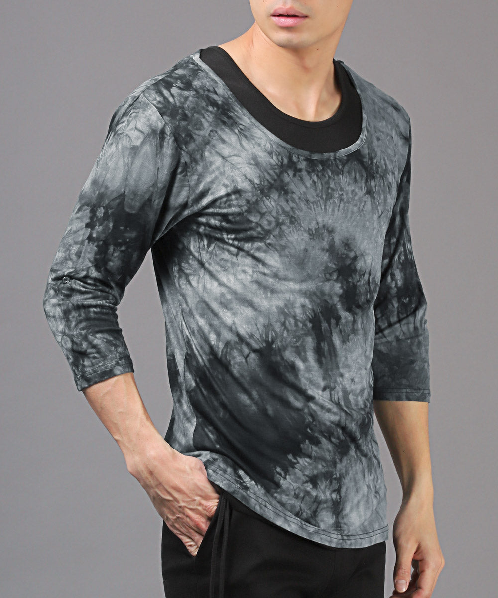 Rug Style LUXSTYLE Tie-Dye 7/8 Sleeve T-Shirt & Asymmetrical Tank Top / T-Shirt Tank Top 7/8 Sleeve 2 Set 2P Men's Women's Spring Summer Autumn