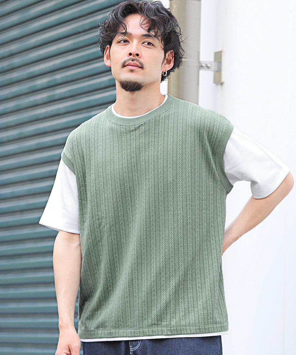 ラグスタイル LUXSTYLE ベストフェイクレイヤード半袖Tシャツ/半袖Tシャツ メンズ Tシャツ 半袖 春 夏 フェイクレイヤード 重ね着風