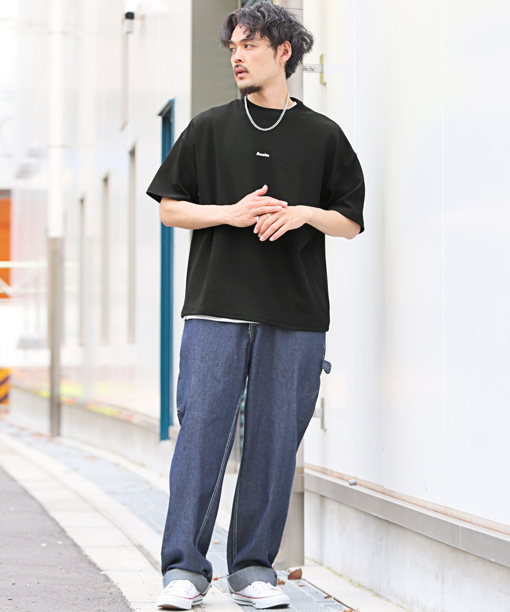 ラグスタイル LUXSTYLE ネックレス付き梨地ノースリーブ半袖Tシャツ/Tシャツ ノースリーブ 半袖 メンズ レディース アンサンブル 3点セット ネックレス付き