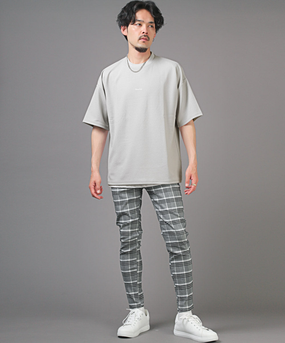 ラグスタイル LUXSTYLE ネックレス付き梨地ノースリーブ半袖Tシャツ/Tシャツ ノースリーブ 半袖 メンズ レディース アンサンブル 3点セット ネックレス付き