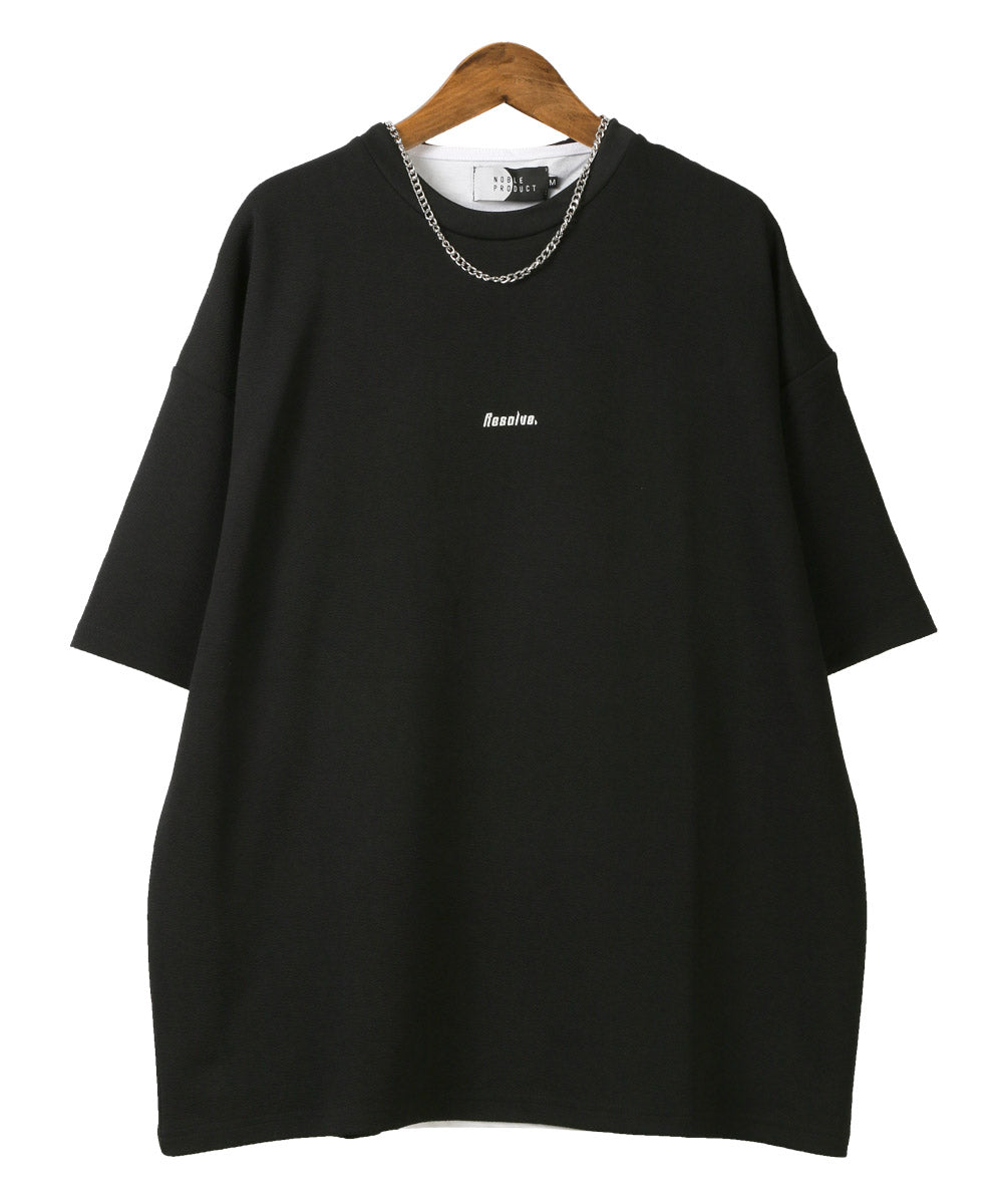 ラグスタイル LUXSTYLE ネックレス付き梨地ノースリーブ半袖Tシャツ/Tシャツ ノースリーブ 半袖 メンズ レディース アンサンブル 3点セット ネックレス付き