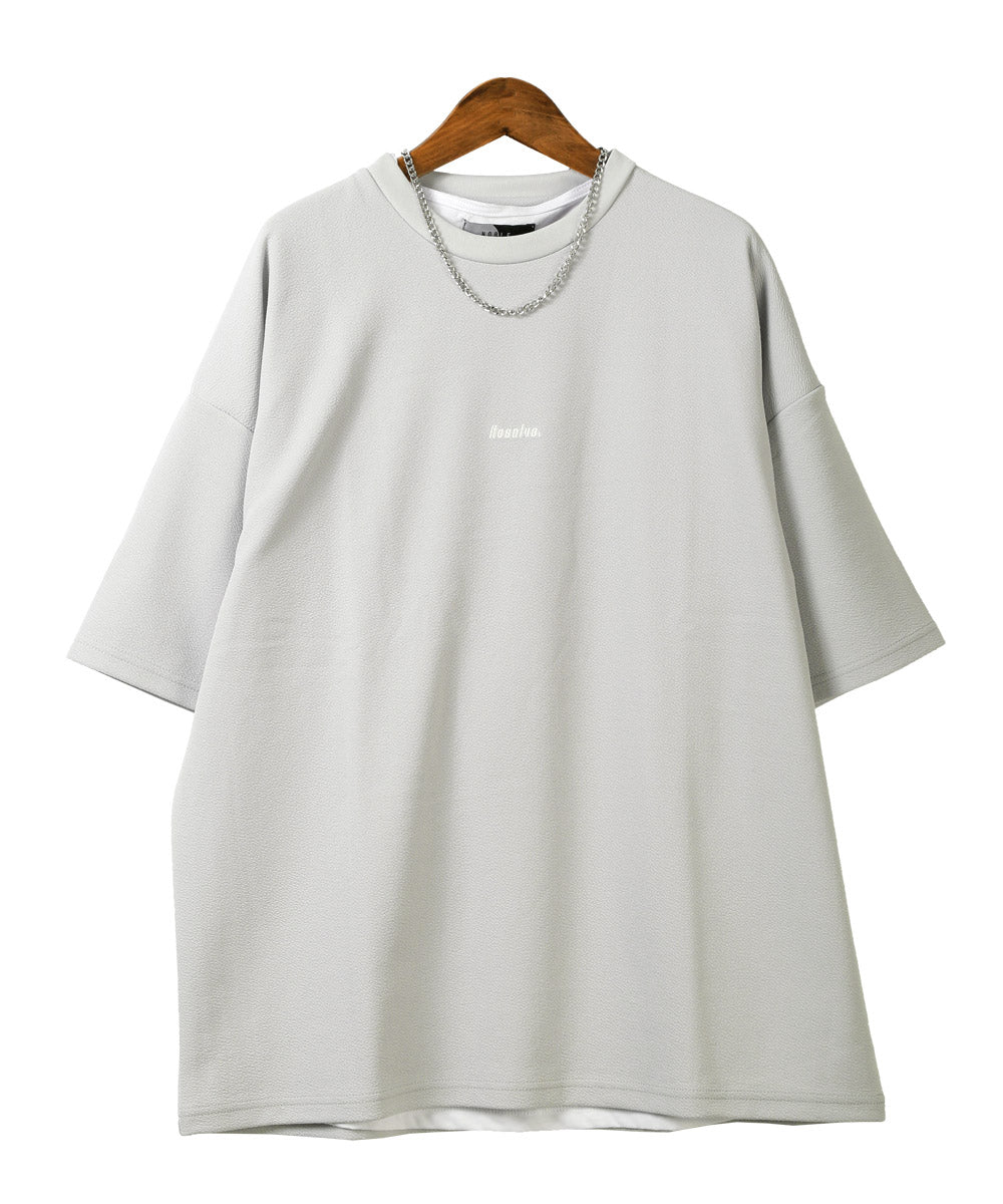 ラグスタイル LUXSTYLE ネックレス付き梨地ノースリーブ半袖Tシャツ/Tシャツ ノースリーブ 半袖 メンズ レディース アンサンブル 3点セット ネックレス付き