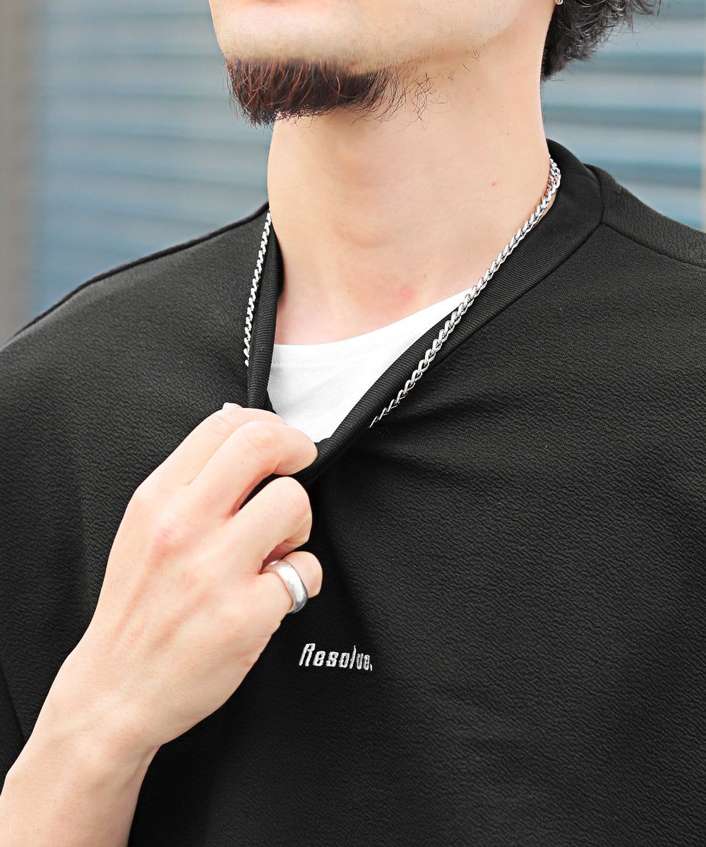 ラグスタイル LUXSTYLE ネックレス付き梨地ノースリーブ半袖Tシャツ/Tシャツ ノースリーブ 半袖 メンズ レディース アンサンブル 3点セット ネックレス付き