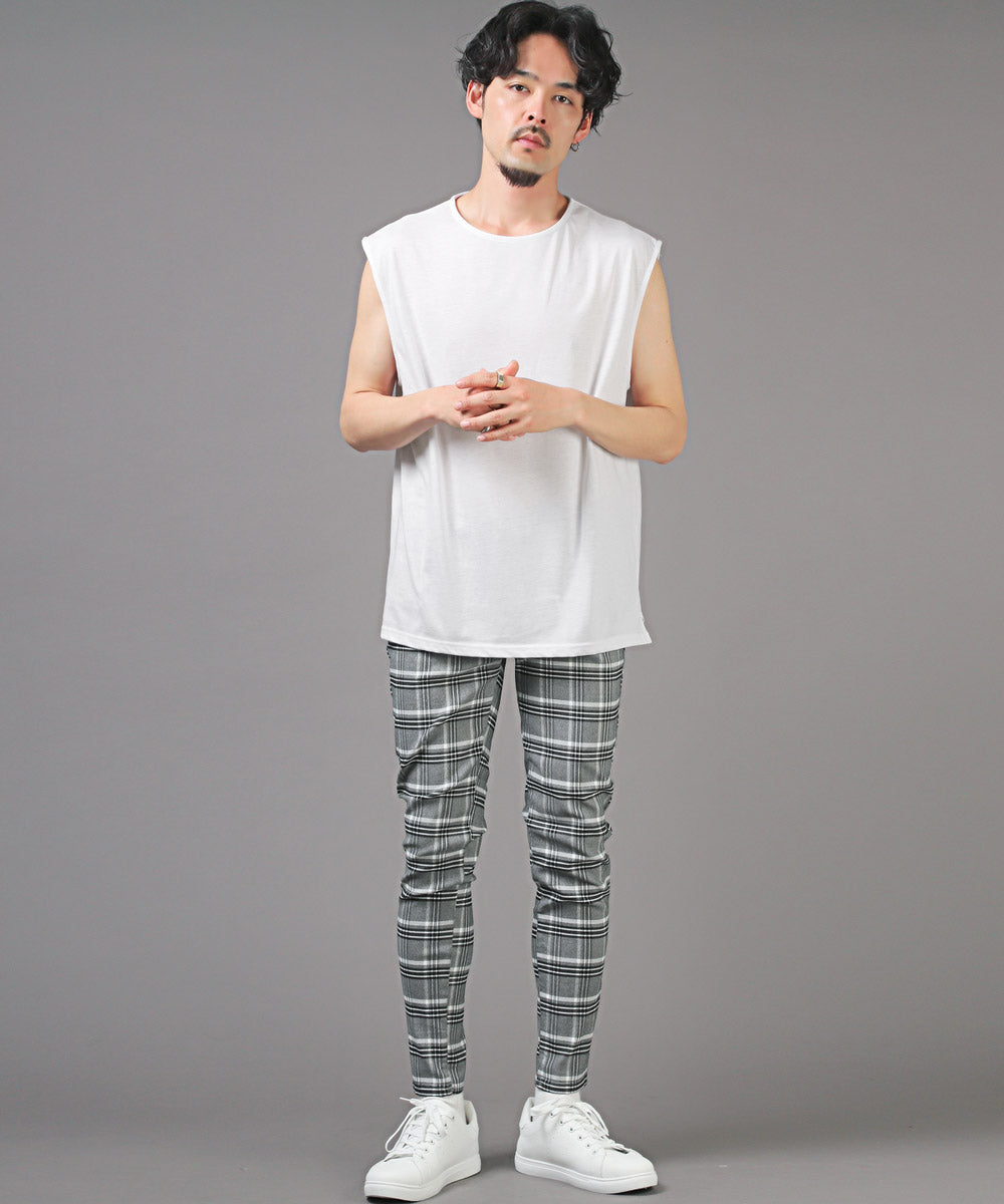 ラグスタイル LUXSTYLE ネックレス付き梨地ノースリーブ半袖Tシャツ/Tシャツ ノースリーブ 半袖 メンズ レディース アンサンブル 3点セット ネックレス付き