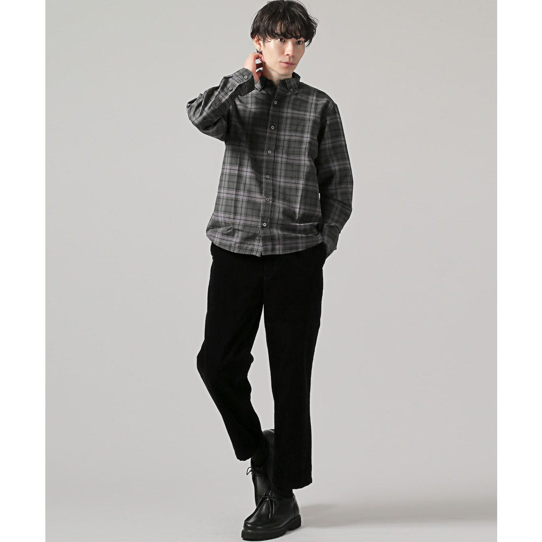 拉格風格 LUXSTYLE 總柄鈕扣長袖襯衫/鈕扣胸口口袋 條紋 格子 總柄 平織布料