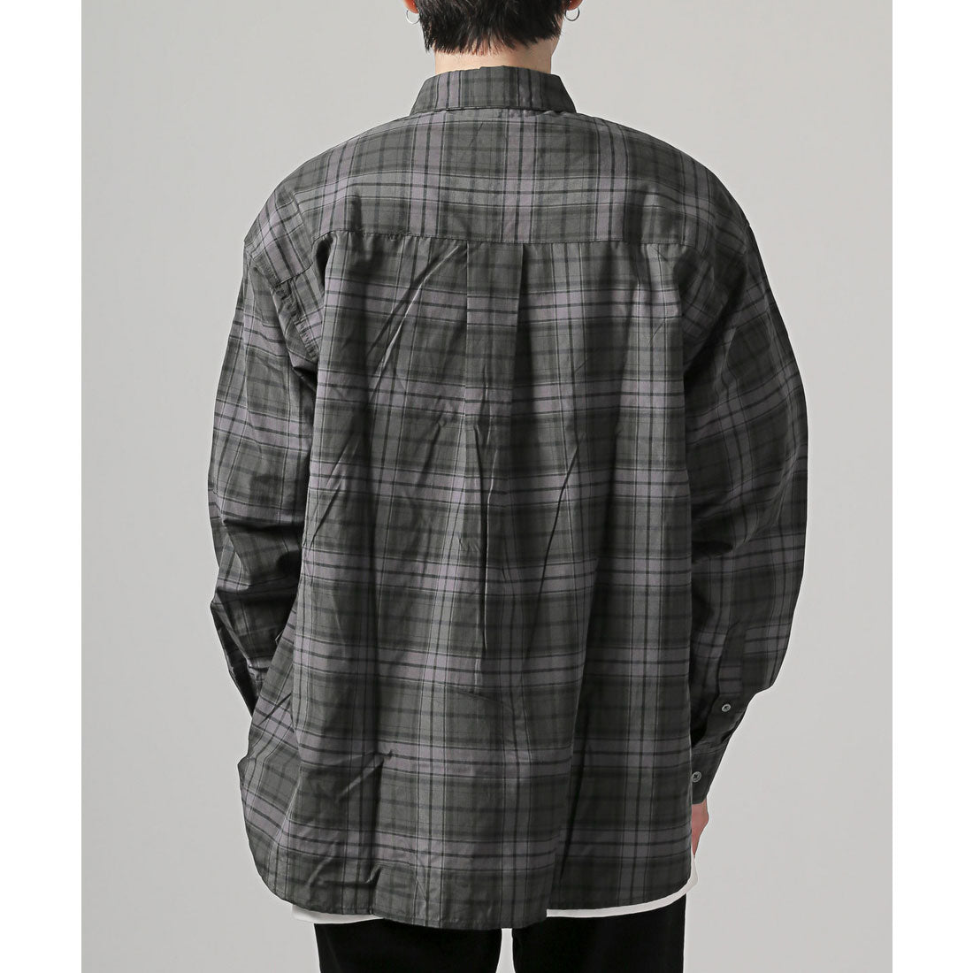 拉格風格 LUXSTYLE 總圖案常規領長袖襯衫/常規領 胸口袋 條紋 格子 總圖案 平紋布料