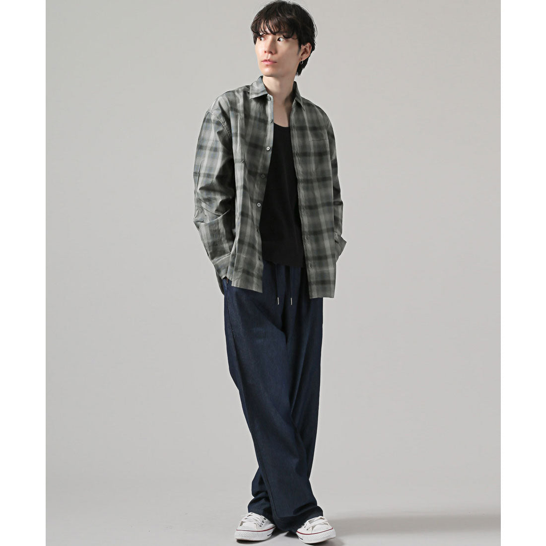 拉格風格 LUXSTYLE 總圖案常規領長袖襯衫/常規領 胸口袋 條紋 格子 總圖案 平紋布料