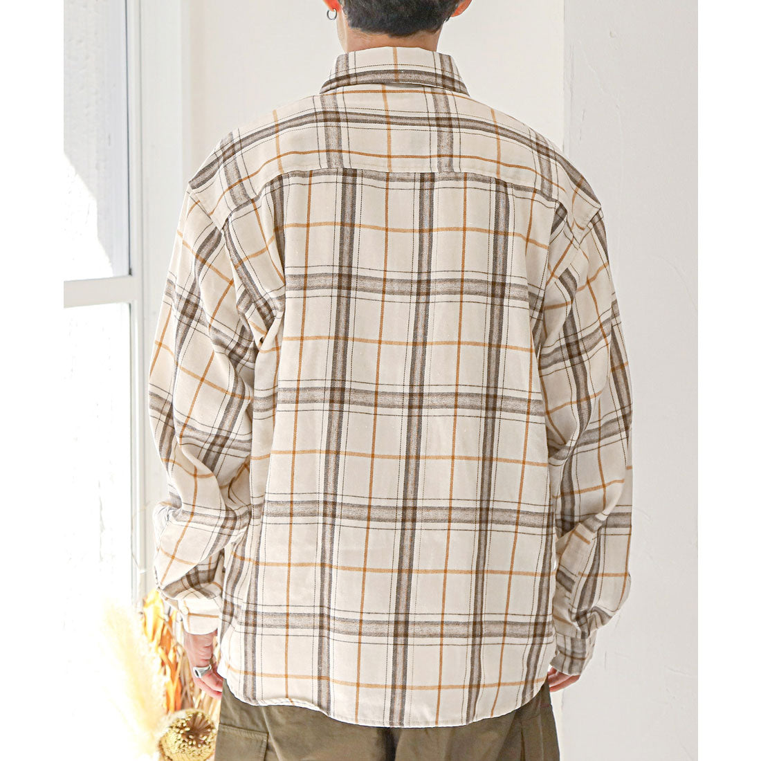 ラグスタイル LUXSTYLE 長袖先染めチェック柄ネルシャツ/チェック柄 先染め レギュラーカラー 秋服 春服 胸ポケット オーバーサイズ