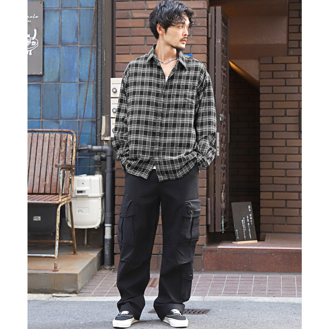 ラグスタイル LUXSTYLE 長袖先染めチェック柄ネルシャツ/チェック柄 先染め レギュラーカラー 秋服 春服 胸ポケット オーバーサイズ