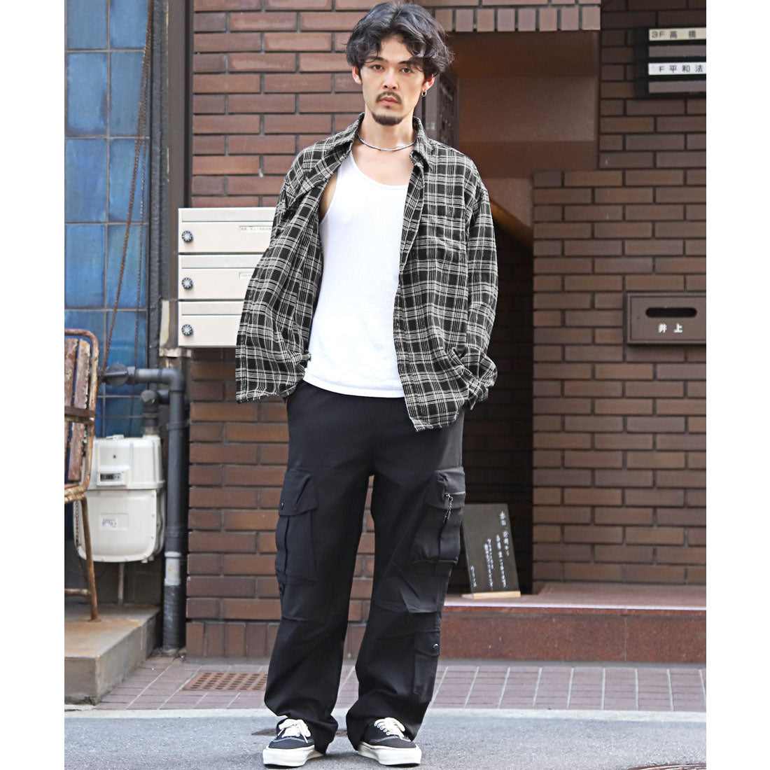 ラグスタイル LUXSTYLE 長袖先染めチェック柄ネルシャツ/チェック柄 先染め レギュラーカラー 秋服 春服 胸ポケット オーバーサイズ