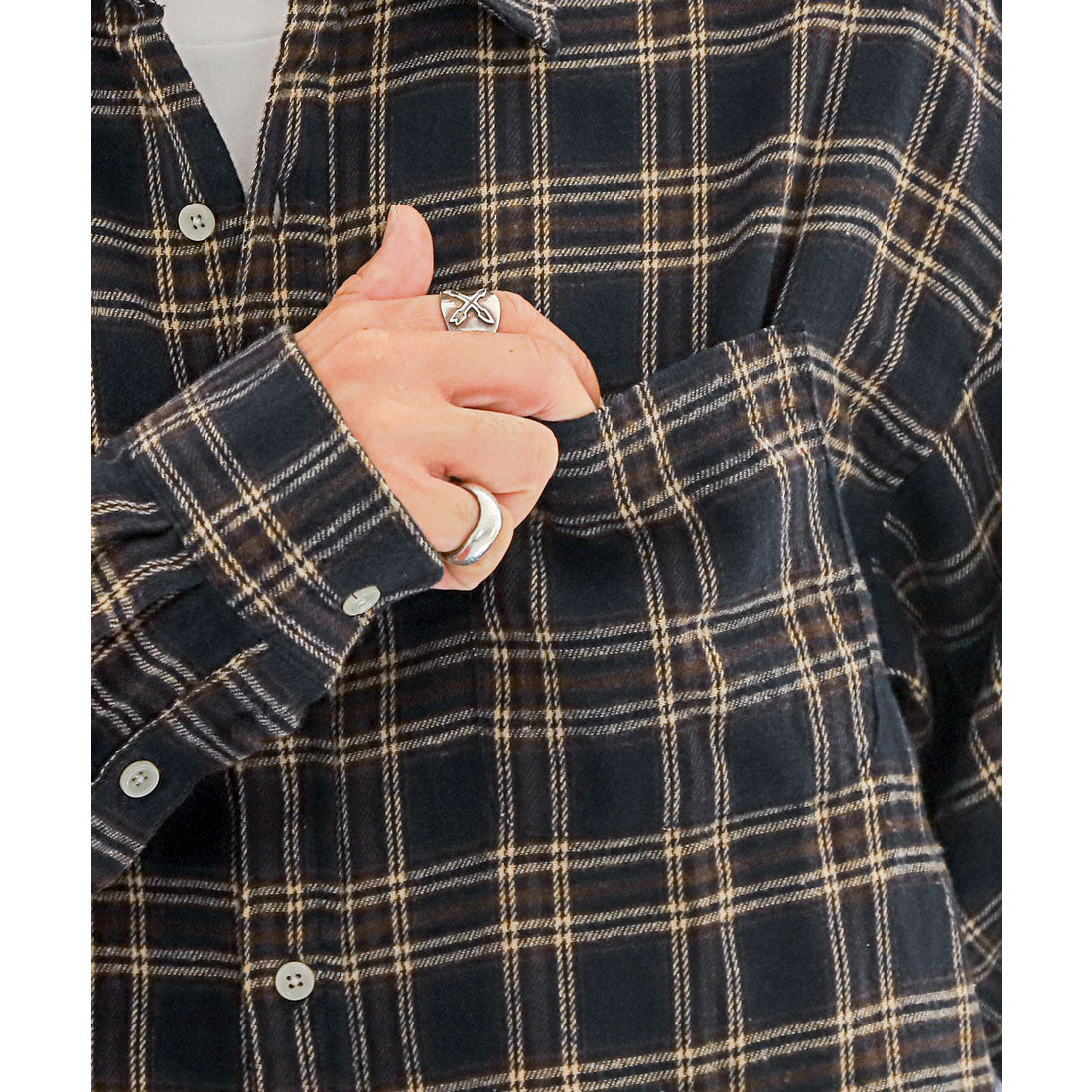 ラグスタイル LUXSTYLE 長袖先染めチェック柄ネルシャツ/チェック柄 先染め レギュラーカラー 秋服 春服 胸ポケット オーバーサイズ