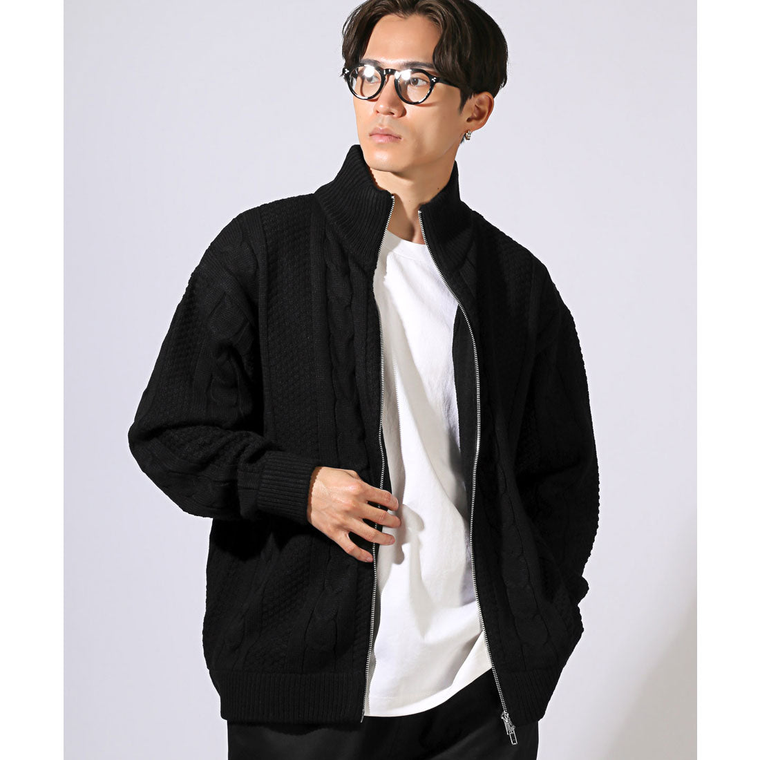 ラグスタイル LUXSTYLE アラン柄ダブルジップアップジャケット/カーディガン メンズ レディース アラン柄 ケーブル編み ドライバーズニット オーバーサイズ ゆったり