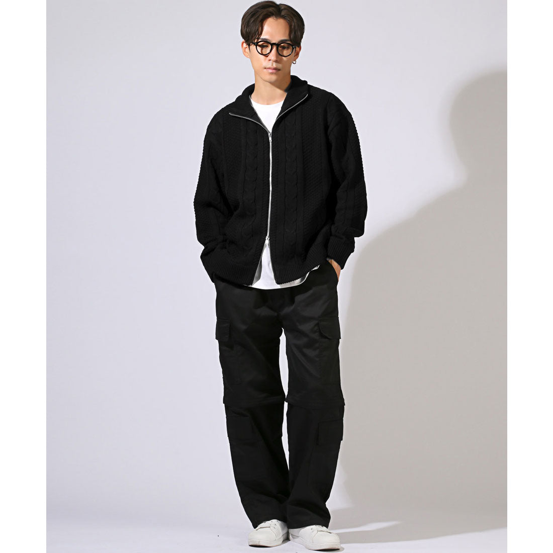 ラグスタイル LUXSTYLE アラン柄ダブルジップアップジャケット/カーディガン メンズ レディース アラン柄 ケーブル編み ドライバーズニット オーバーサイズ ゆったり