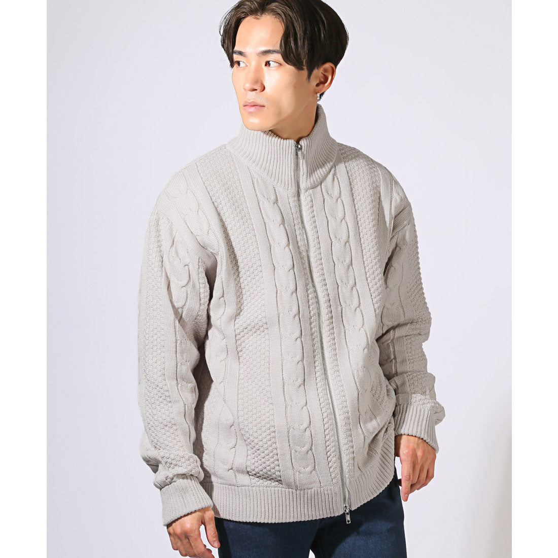 ラグスタイル LUXSTYLE アラン柄ダブルジップアップジャケット/カーディガン メンズ レディース アラン柄 ケーブル編み ドライバーズニット オーバーサイズ ゆったり