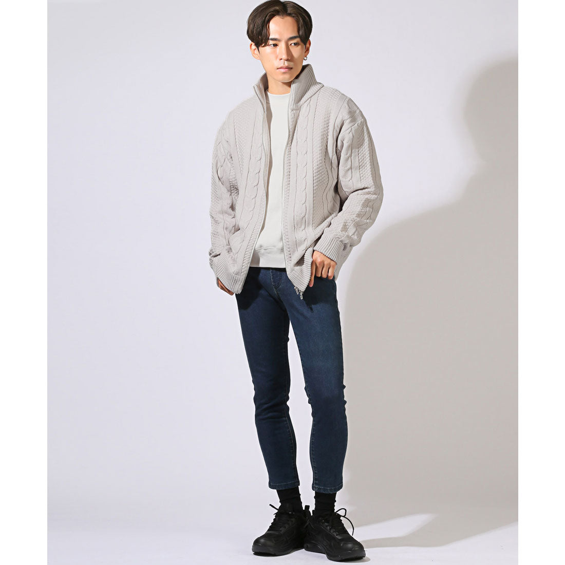 ラグスタイル LUXSTYLE アラン柄ダブルジップアップジャケット/カーディガン メンズ レディース アラン柄 ケーブル編み ドライバーズニット オーバーサイズ ゆったり