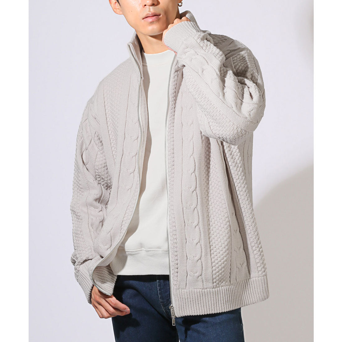 ラグスタイル LUXSTYLE アラン柄ダブルジップアップジャケット/カーディガン メンズ レディース アラン柄 ケーブル編み ドライバーズニット オーバーサイズ ゆったり