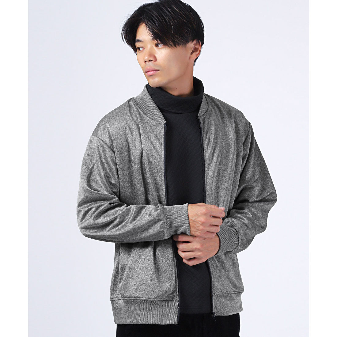 LUXSTYLE Rag Style Plain Jersey Blouson with Thumb Holes / Jersey Track Jacket Light Outerwear Spring Autumn Thumb Hole Finger Hole Plain Zip-Up Rib