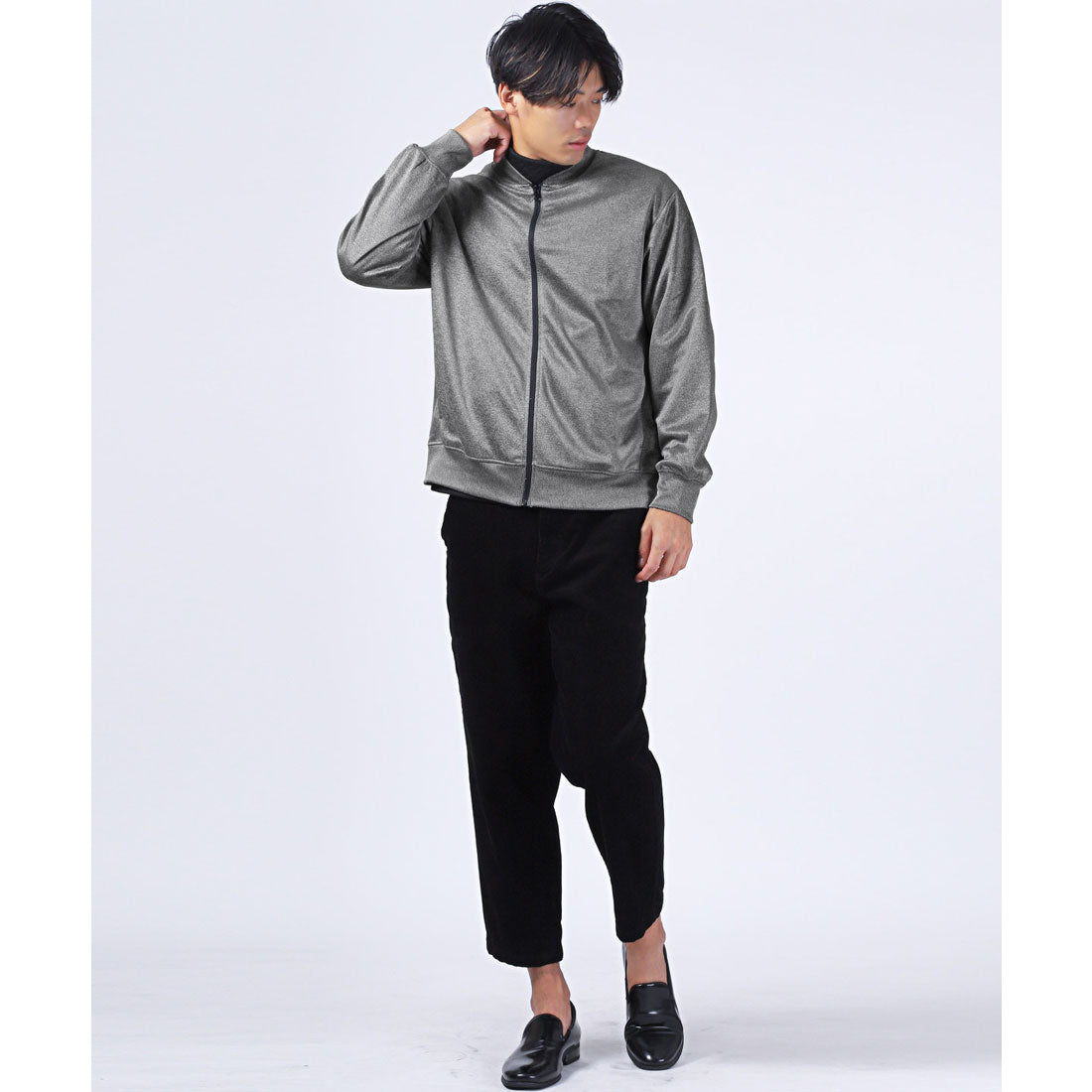 LUXSTYLE Rag Style Plain Jersey Blouson with Thumb Holes / Jersey Track Jacket Light Outerwear Spring Autumn Thumb Hole Finger Hole Plain Zip-Up Rib