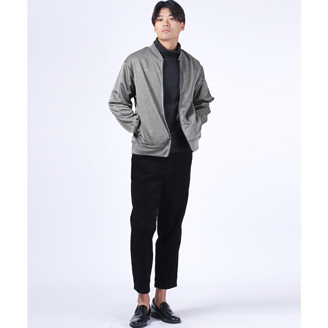 LUXSTYLE Rag Style Plain Jersey Blouson with Thumb Holes / Jersey Track Jacket Light Outerwear Spring Autumn Thumb Hole Finger Hole Plain Zip-Up Rib