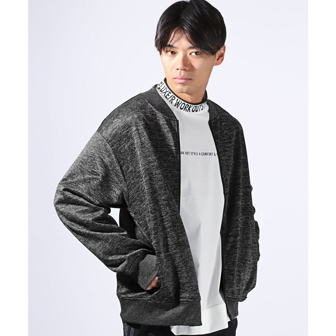 LUXSTYLE Rag Style Plain Jersey Blouson with Thumb Holes / Jersey Track Jacket Light Outerwear Spring Autumn Thumb Hole Finger Hole Plain Zip-Up Rib