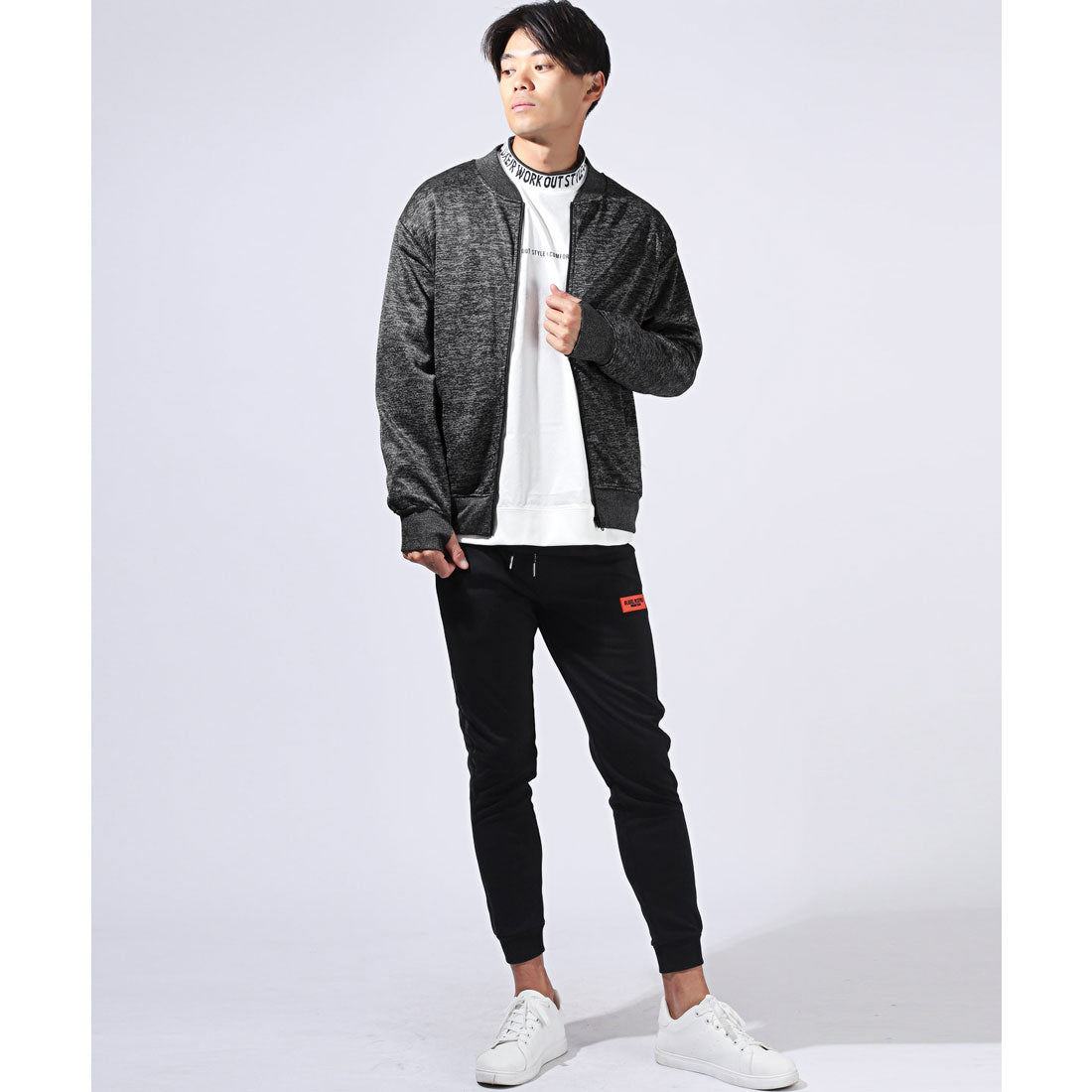 LUXSTYLE Rag Style Plain Jersey Blouson with Thumb Holes / Jersey Track Jacket Light Outerwear Spring Autumn Thumb Hole Finger Hole Plain Zip-Up Rib