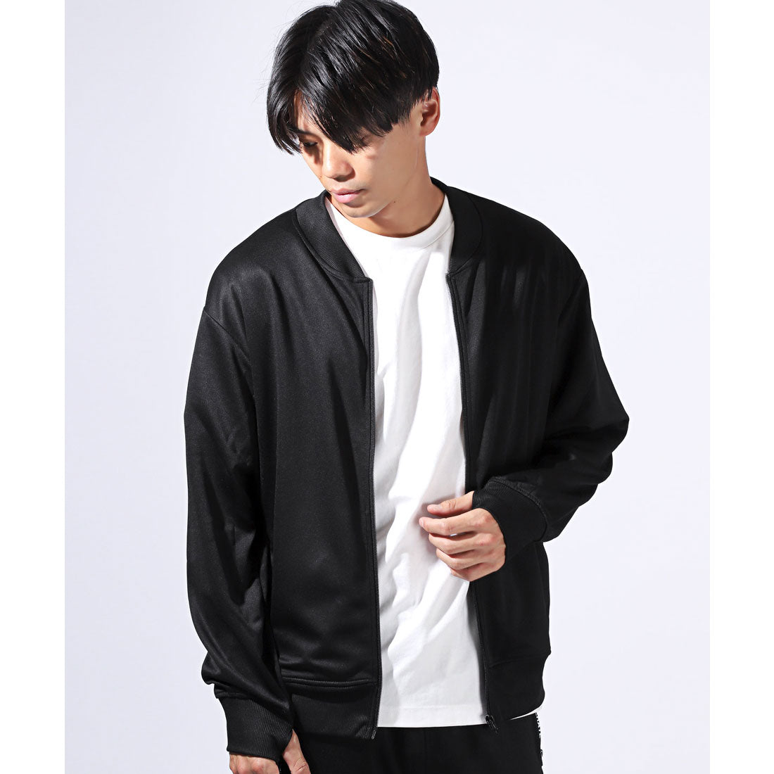 LUXSTYLE Rag Style Plain Jersey Blouson with Thumb Holes / Jersey Track Jacket Light Outerwear Spring Autumn Thumb Hole Finger Hole Plain Zip-Up Rib