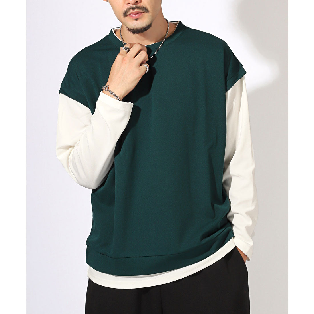 LUXSTYLE Plain Fake Layered Long Sleeve T-Shirt / Fake Layered Layerin