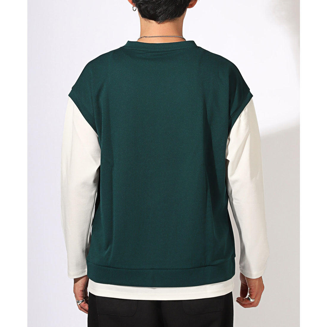 LUXSTYLE Plain Fake Layered Long Sleeve T-Shirt / Fake Layered Layering Large Size UV Cut Stretch Dry Quick Dry