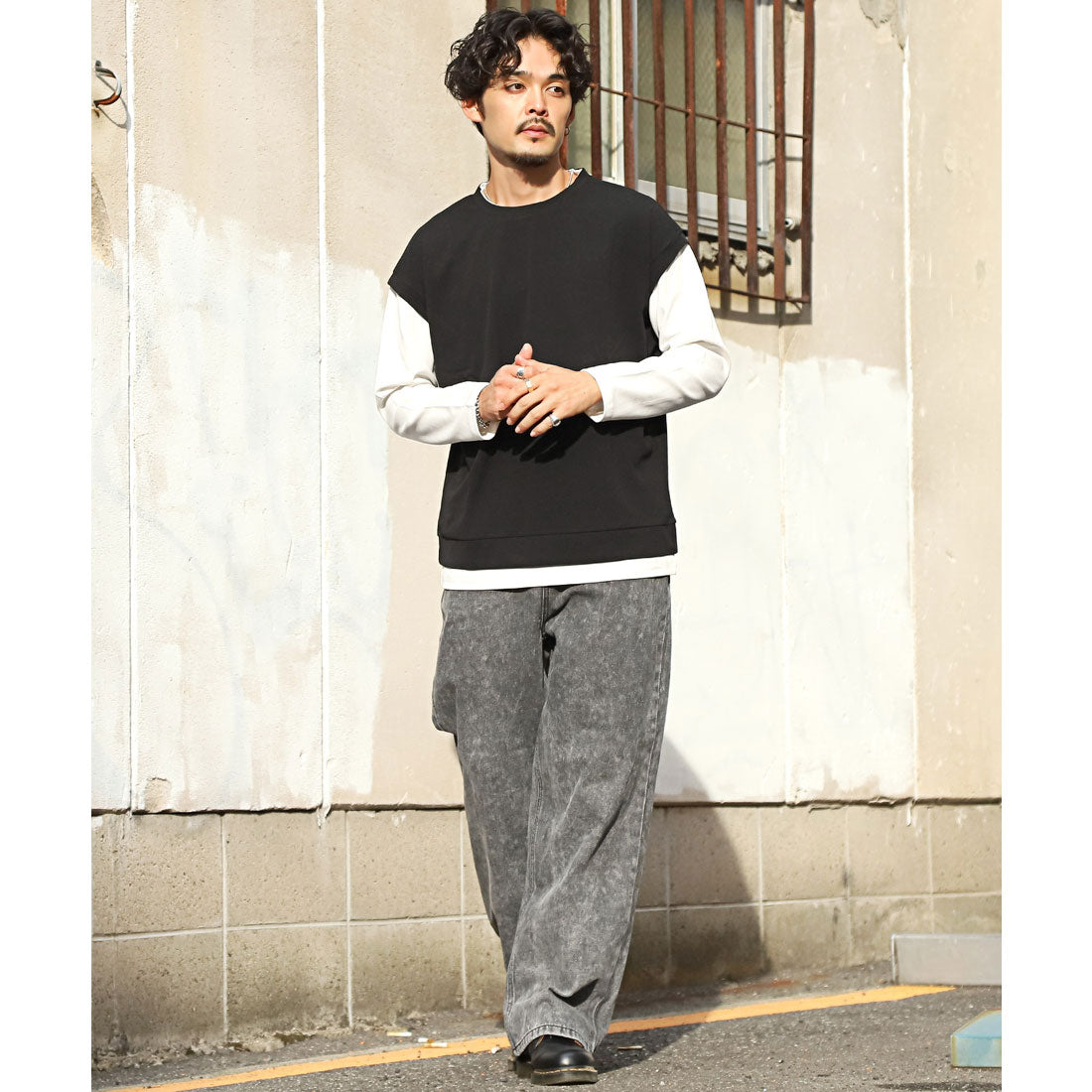 LUXSTYLE Plain Fake Layered Long Sleeve T-Shirt / Fake Layered Layering Large Size UV Cut Stretch Dry Quick Dry