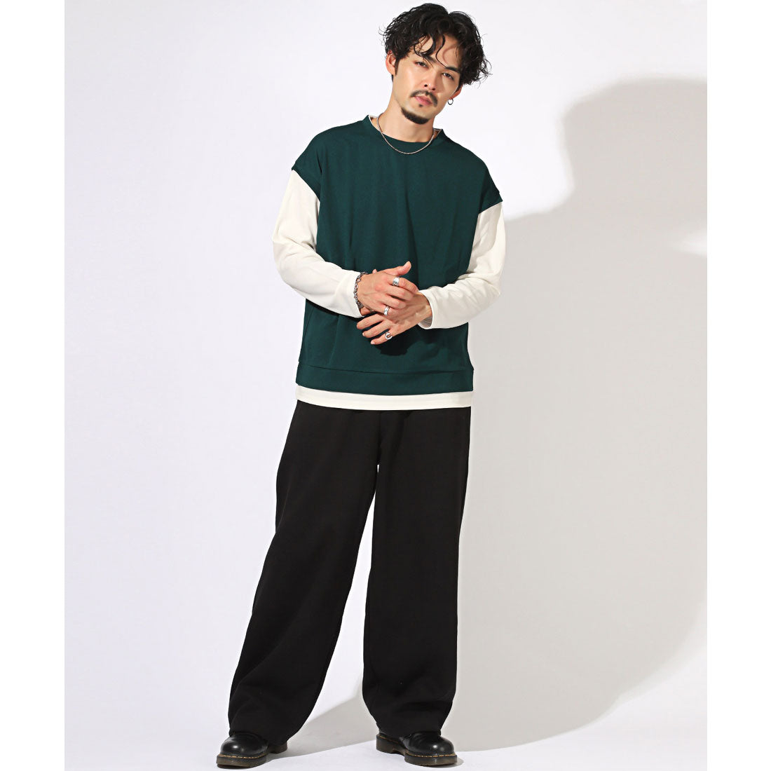 LUXSTYLE Plain Fake Layered Long Sleeve T-Shirt / Fake Layered Layering Large Size UV Cut Stretch Dry Quick Dry