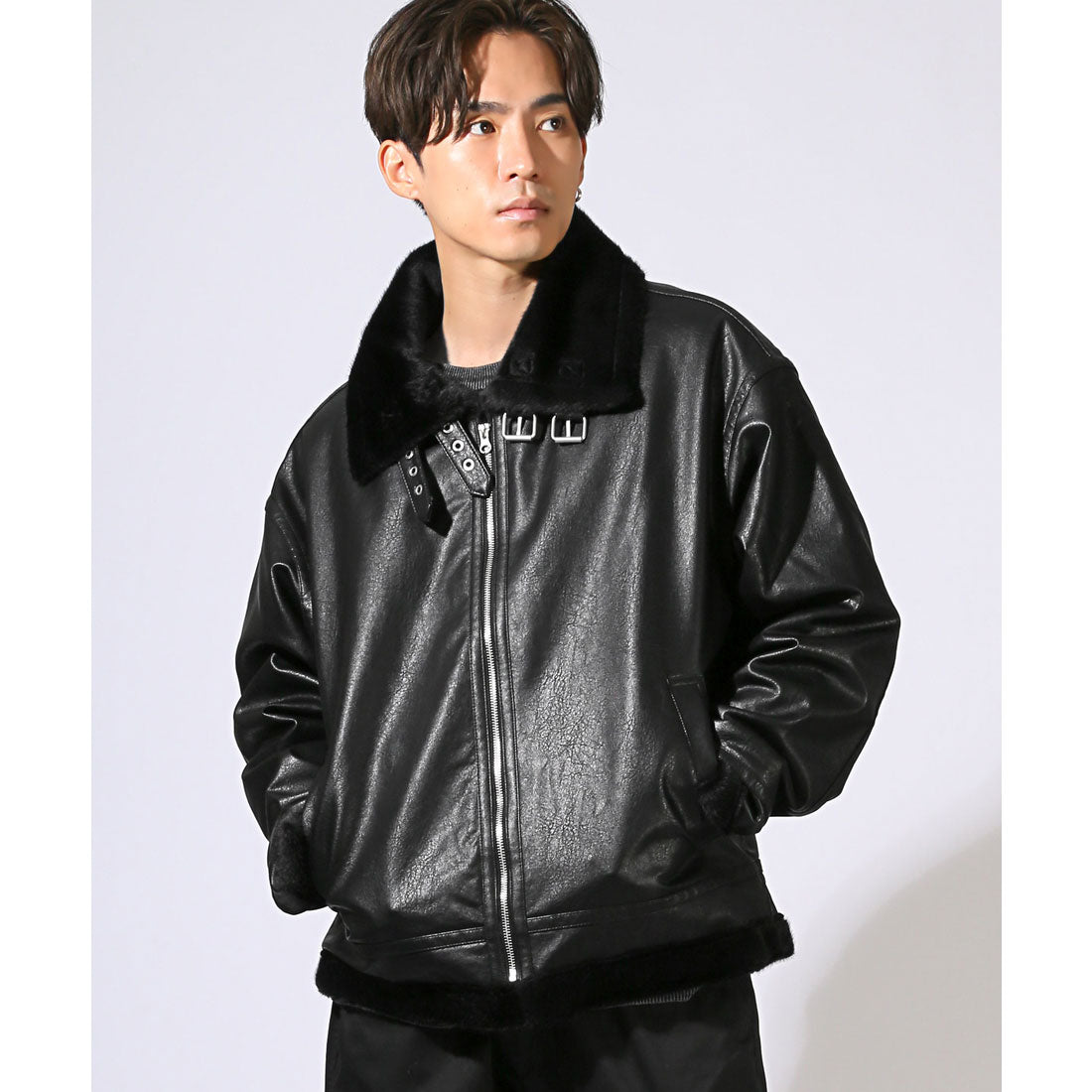 拉格風格 LUXSTYLE PU皮革假毛B3夾克/PU皮革 合成皮革 假毛 生态毛 外套 B3