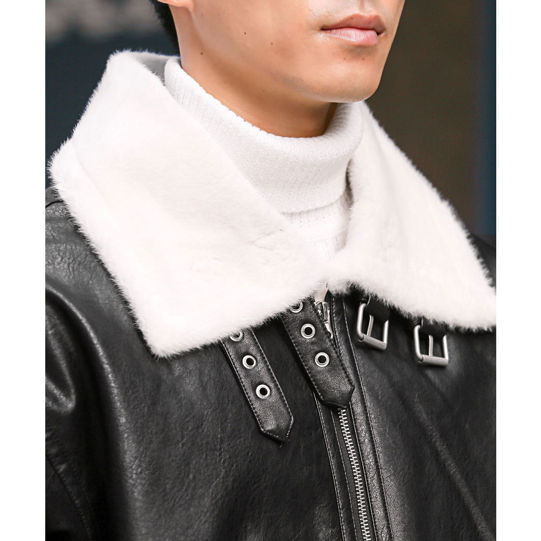 拉格風格 LUXSTYLE PU皮革假毛B3夾克/PU皮革 合成皮革 假毛 生态毛 外套 B3