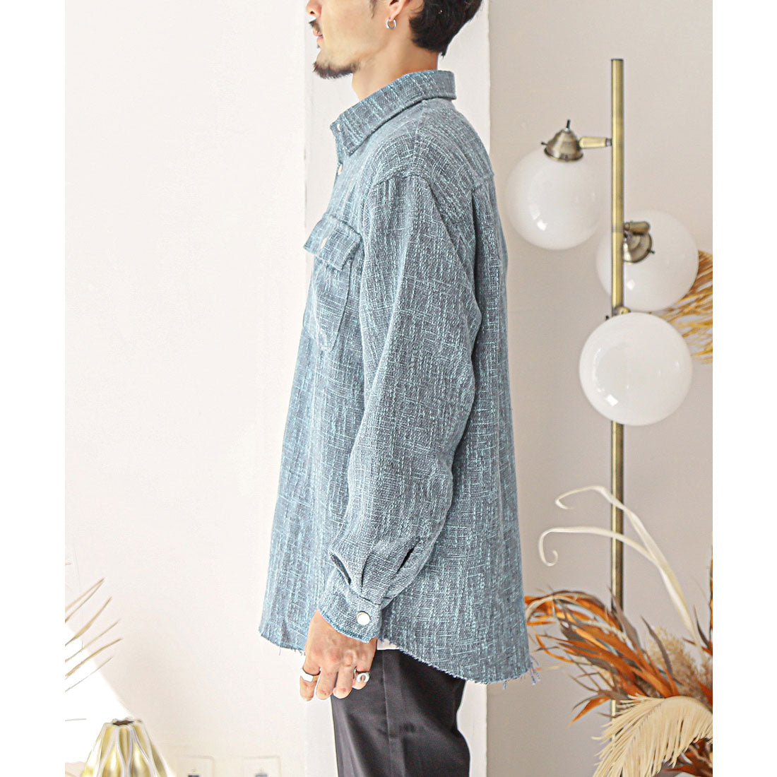 拉格風格 LUXSTYLE 粗花呢外套襯衫夾克/CPO夾克 輕外套 風衣 春 秋 粗花呢 大版型