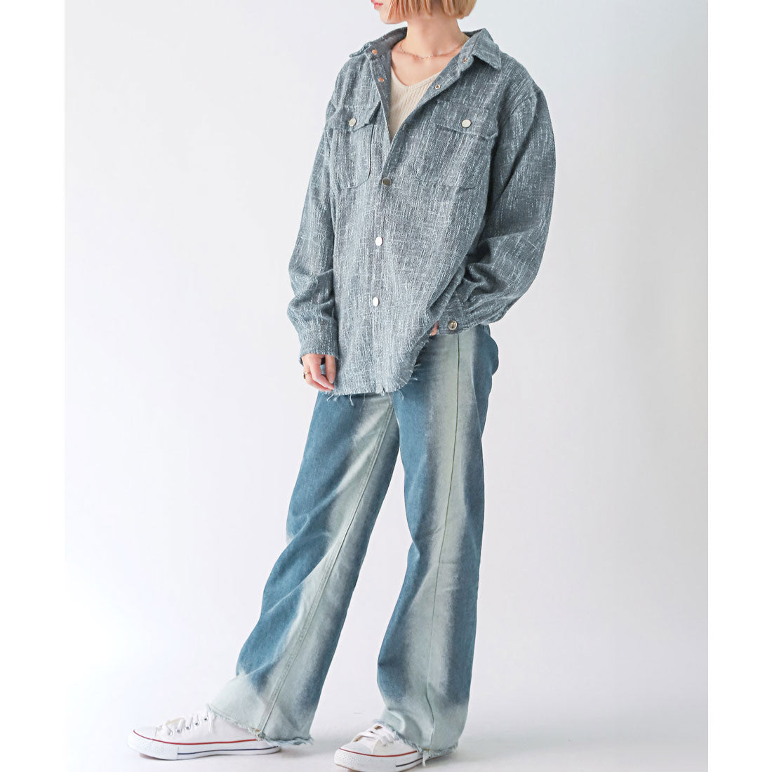 拉格風格 LUXSTYLE 粗花呢外套襯衫夾克/CPO夾克 輕外套 風衣 春 秋 粗花呢 大版型