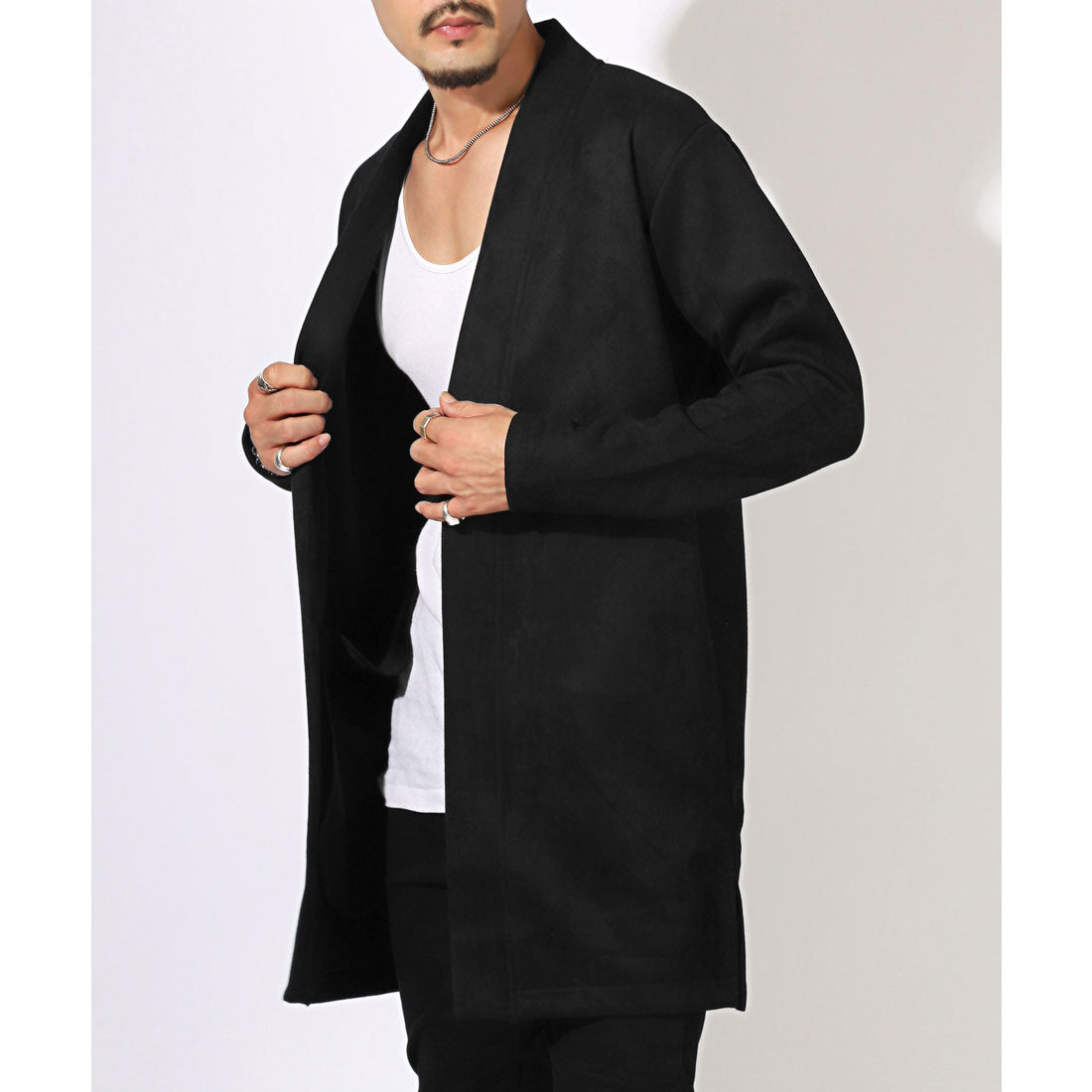 ラグスタイル LUXSTYLE スエードロングカーディガン/コーディガン ガウン スエード 起毛 ロング丈 長袖 春 秋 ショールカラー ボタンレス 無地