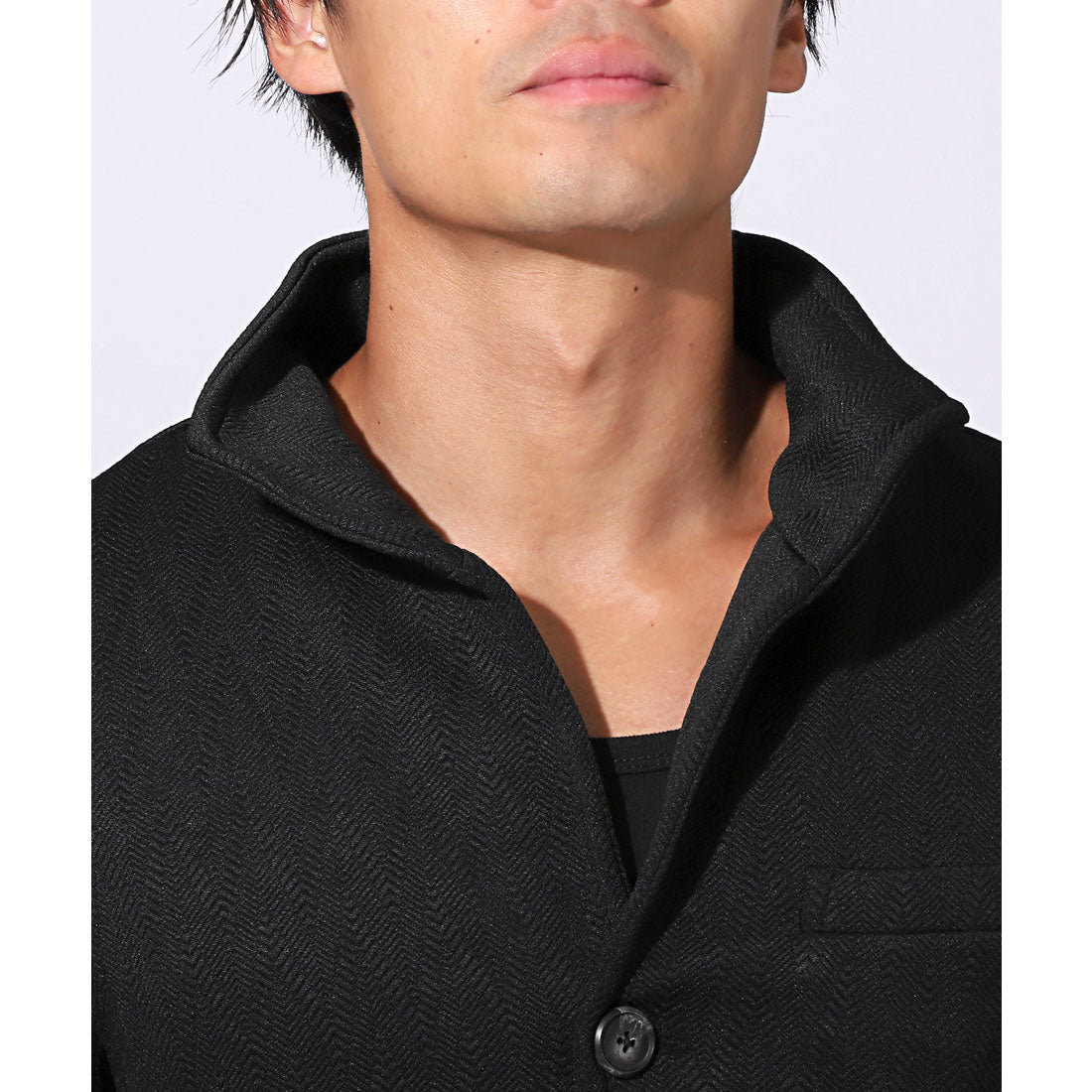 LUXSTYLE Bernings Sho Fuku Re Chevron Pattern Italian Collar Jacket / Men's Tailored Jacket Plain Stretch