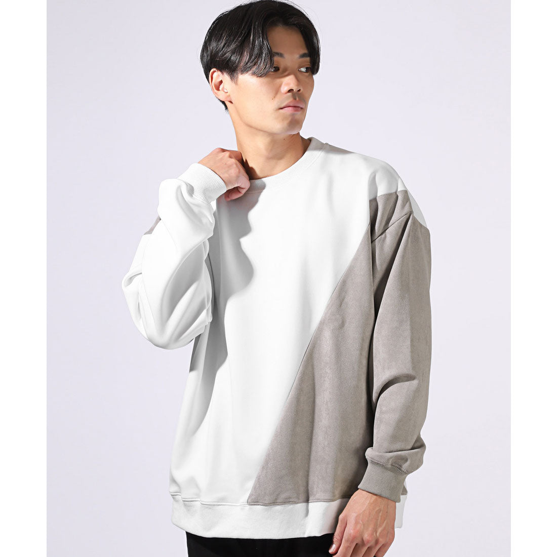 ラグスタイル LUXSTYLE ポリスエードポンチ異素材切替トレーナー/スウェット 長袖 ポンチ スエード 切り替え 秋 冬 春 大きいサイズ オーバーサイズ