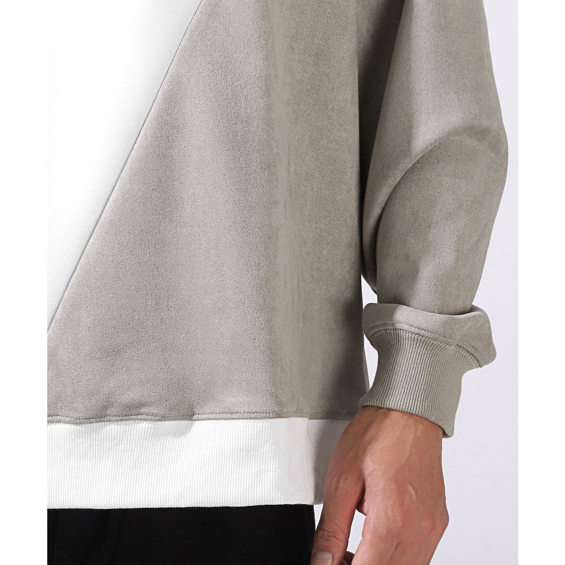 ラグスタイル LUXSTYLE ポリスエードポンチ異素材切替トレーナー/スウェット 長袖 ポンチ スエード 切り替え 秋 冬 春 大きいサイズ オーバーサイズ