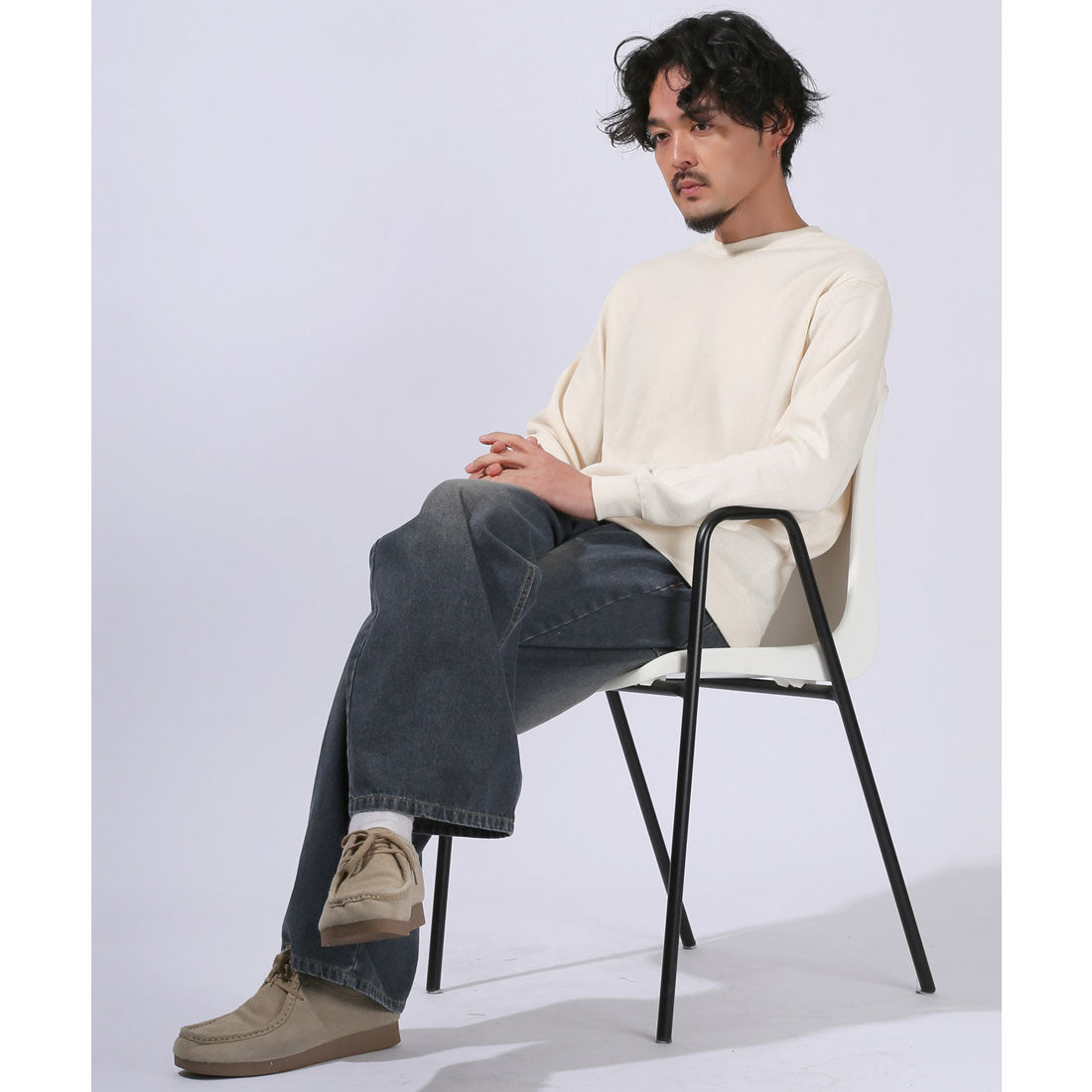 ラグスタイル LUXSTYLE ミラノリブニットソークルーネックロンT/Tシャツ セーター カットソー ミラノリブ リブニット 無地 クルーネック 丸首 柔らか ふんわり (ディープブルー) ディープブルー