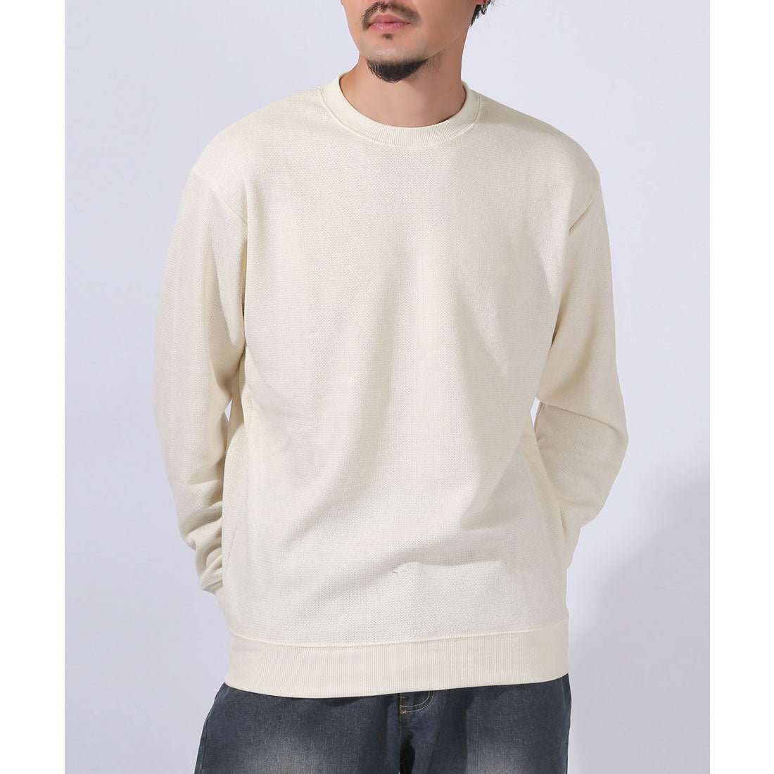 ラグスタイル LUXSTYLE ミラノリブニットソークルーネックロンT/Tシャツ セーター カットソー ミラノリブ リブニット 無地 クルーネック 丸首 柔らか ふんわり (ホワイト) ホワイト