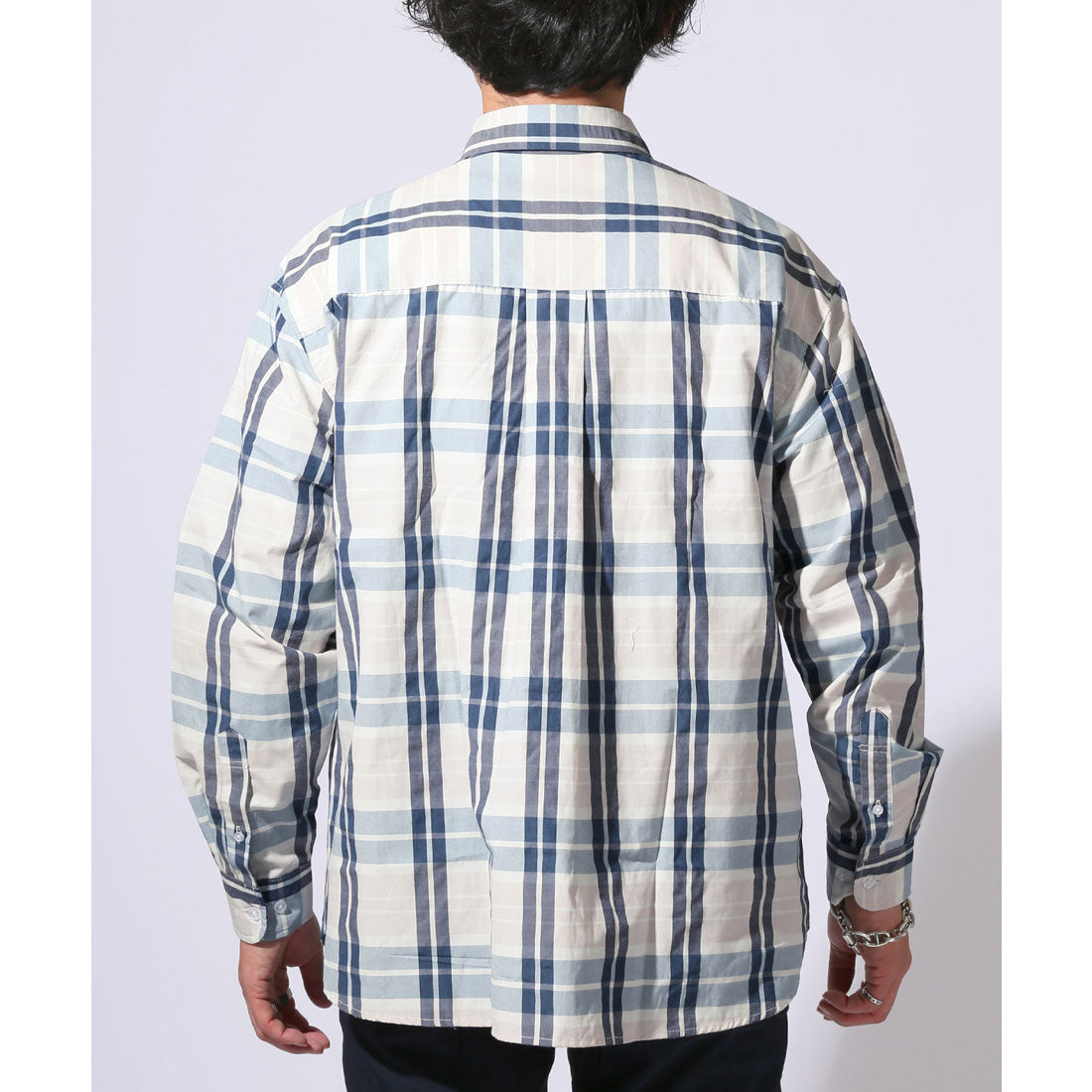 ラグスタイル LUXSTYLE 総柄ワイドシルエット長袖シャツ/シャツ 長袖 Yシャツ ワイシャツ カジュアルシャツ チェックシャツ メンズ チェック柄 ストライプ柄 総柄 柄シャツ (C) C