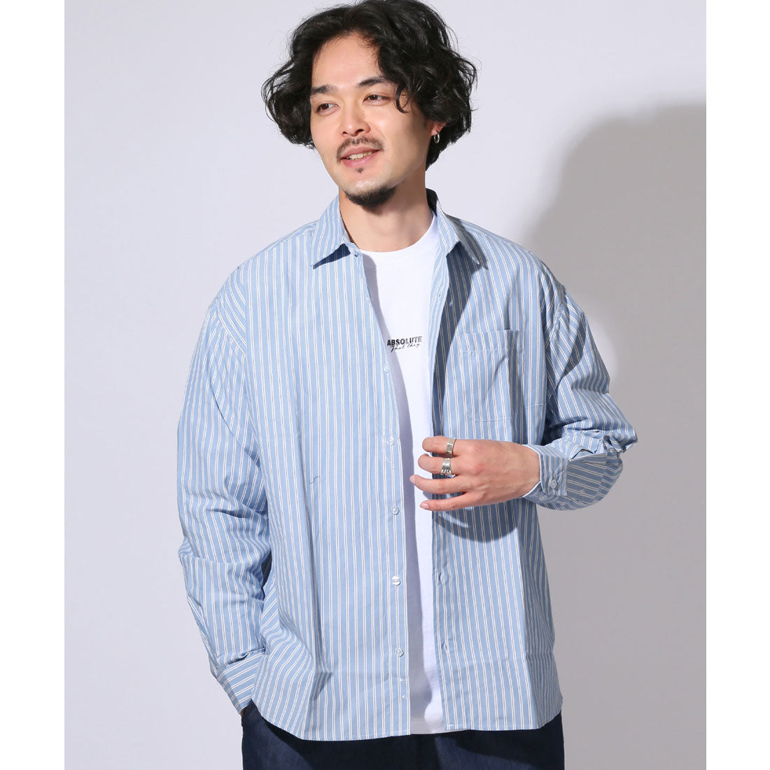 ラグスタイル LUXSTYLE 総柄ワイドシルエット長袖シャツ/シャツ 長袖 Yシャツ ワイシャツ カジュアルシャツ チェックシャツ メンズ チェック柄 ストライプ柄 総柄 柄シャツ (C) C