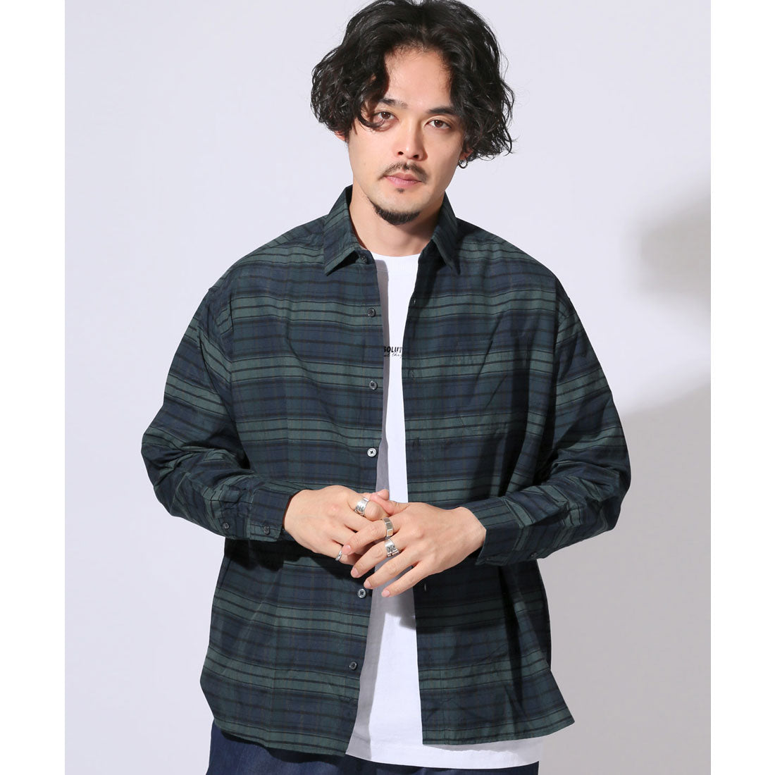 ラグスタイル LUXSTYLE 総柄ワイドシルエット長袖シャツ/シャツ 長袖 Yシャツ ワイシャツ カジュアルシャツ チェックシャツ メンズ チェック柄 ストライプ柄 総柄 柄シャツ (C) C