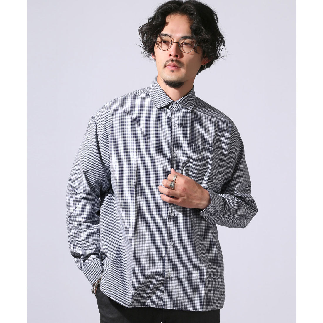 ラグスタイル LUXSTYLE 総柄ワイドシルエット長袖シャツ/シャツ 長袖 Yシャツ ワイシャツ カジュアルシャツ チェックシャツ メンズ チェック柄 ストライプ柄 総柄 柄シャツ (C) C